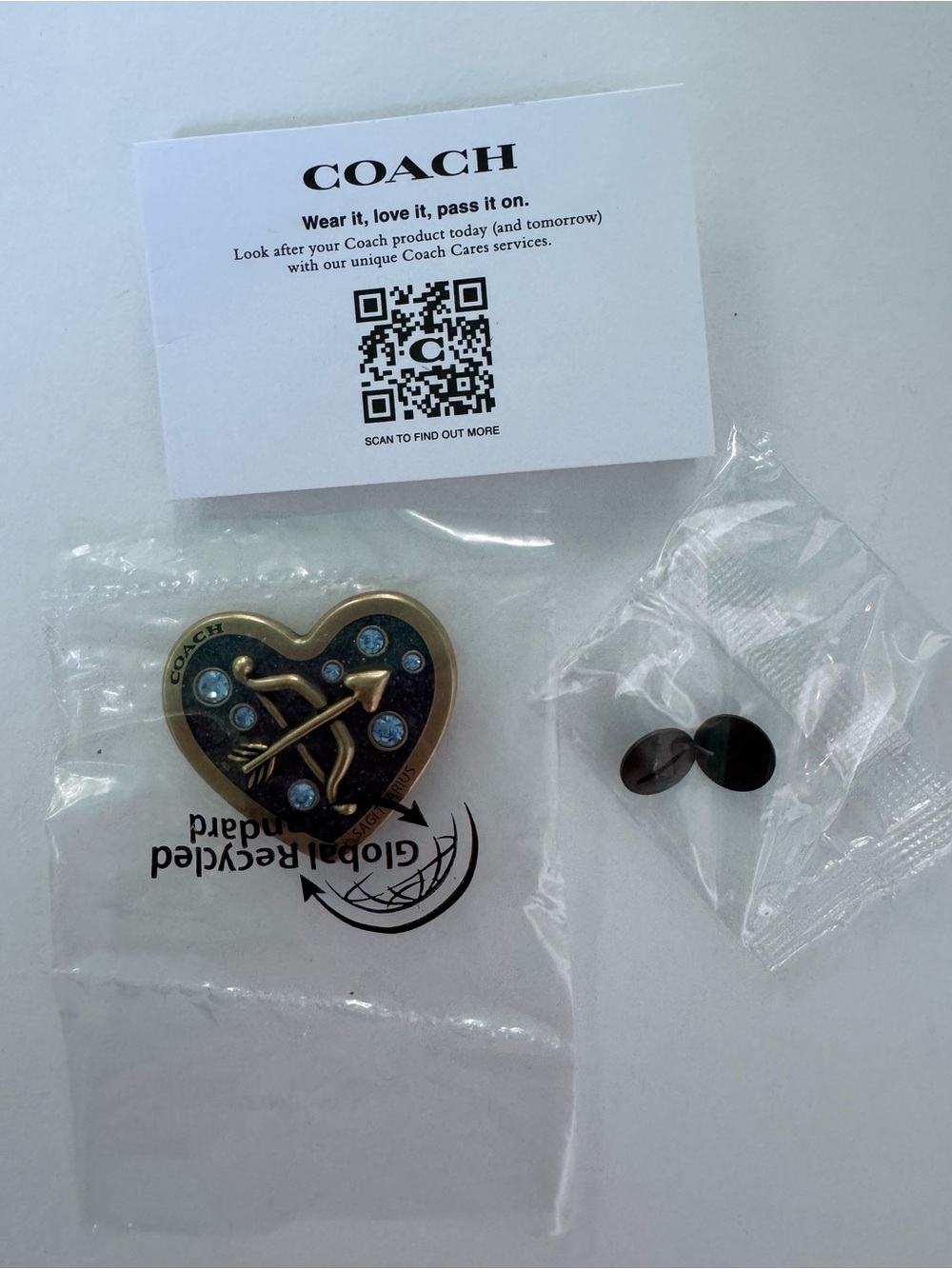 Coach CBV68 Sagittarius Zodiac Heart Bag Pin Charm Brass Black Blue Accents NWOT